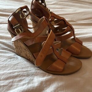 Express Tan Leather Wedge Sandals